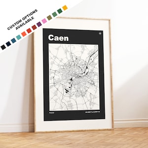Impresión de mapa de Caen - Impresión, enmarcada o sobre lienzo - Impresiones o impresiones enmarcadas - Caen, Francia - Opciones de texto personalizadas - Mapas de ciudades de Francia