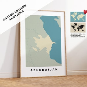 Azerbaijan Map Print - Personalised Map Gift - Framed or Canvas Options Available - Custom Text Options - Personalised Gift