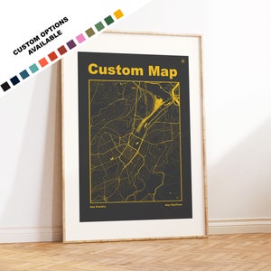 Map of any Town or City - Choose Any Town or City  - 18 Colour Options - Custom Text for Gift - Grey / Yellow / Modern - Gift Options