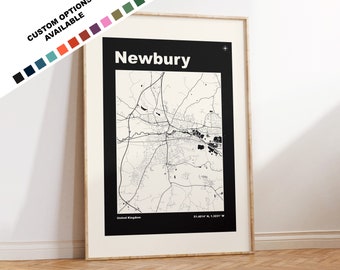 Newbury Map Print - Custom options/colours available - Prints or Framed Prints - Newbury Berkshire - Custom Text for Gift