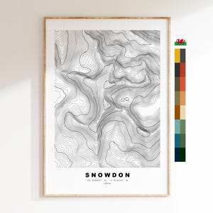 Snowdon-kaartafdruk - Contourkaart Snowdon - Snowdon-poster - Wales - topografische kaart - afdruk - poster - muurkunst - Snowdon-afdruk - jr Wddfa