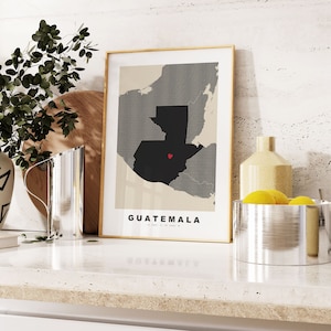 Stampa Guatemala - Stampa mappa personalizzata - Opzioni regalo testo personalizzato - Opzioni cornici/tela - Stampa mappa stile vintage