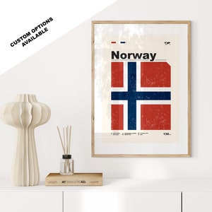 Norway Flag Print - Flag Poster - Mid Century Modern - Custom Options Available - Framed or Canvas Prints Available - Custom Gift