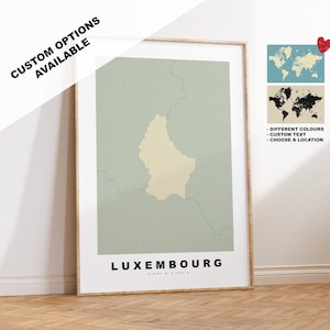 Stampa mappa Lussemburgo - Regalo mappa personalizzato - Opzioni incorniciate o su tela disponibili - Opzioni testo personalizzate - Regalo personalizzato