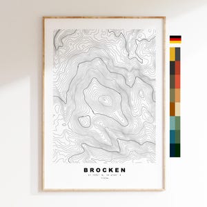 Brocken kaart afdrukken - contour kaart afdrukken - topografische kaart - poster - muurkunst - bergkaarten Duitsland - Brocken