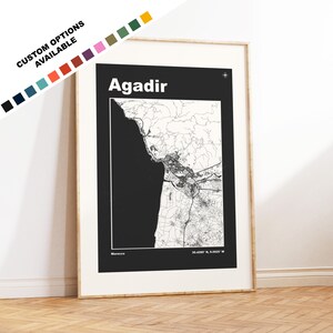 Impression de carte d'Agadir - Options/couleurs personnalisées disponibles - Impressions ou impressions encadrées - Agadir, Maroc - Texte personnalisé pour cadeau