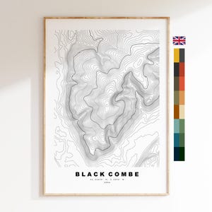 Black Combe-afdruk - contourkaart - kaart Black Combe Lake District - Lake District - topografische kaart - afdruk - poster - muurkunst - topografie