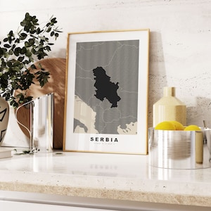 Serbia Print - Custom Map Print - Personalised Text Gift Options - Frames/Canvas Options - Vintage Style Map Print