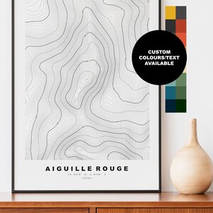 Aiguille Verte Karte - Die Alpen - Poster - Topographie - Kontur -  Kartenposter - Karte Drucken
