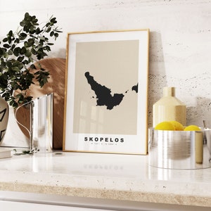 Skopelos Druck - Benutzerdefinierter Kartendruck - Geschenkoptionen mit personalisiertem Text - Rahmen- / Leinwandoptionen - Kartendruck im Vintage-Stil