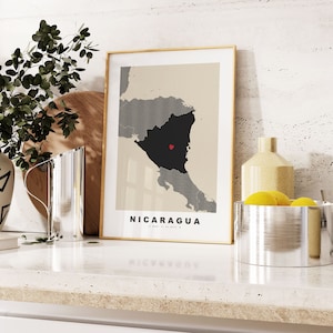 Nicaragua-Druck - Benutzerdefinierter Kartendruck - personalisierte Textgeschenkoptionen - Rahmen- / Leinwandoptionen - Vintage-Stil-Kartendruck