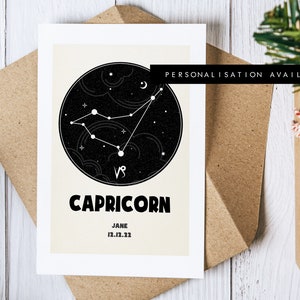 Cartão de felicitações Capricórnio - Cartão de felicitações personalizado do zodíaco - Cartão de aniversário personalizado - Cartão em branco - Envelope reciclado incluído - Aniversário - Novo bebê