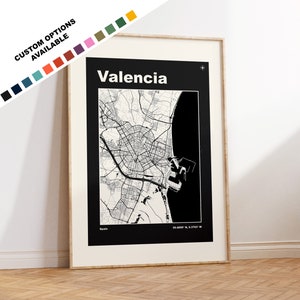Valencia Map Print - Print, Framed or on Canvas - Valencia Poster - Valencia Spain - Custom Text Options - Map Wall Art - Gift