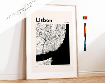 Lisbon Map Print - Print, Framed or on Canvas - Lisbon Poster - Lisbon Print - Portugal - Custom Text Options - City Map Print - Gift