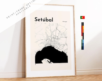 Setúbal Map Print - Print, Framed or on Canvas - Setubal Poster - Setubal Print - Portugal - Custom Text Options - City Map Print - Gift