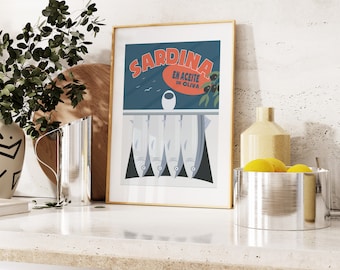 Sardine Print - Kitchen Wall Art - Italian - Sardine - Sardines - Kitchen Poster  - Foodie Gift - Food Lover - Vintage - Wall Art - Poster