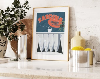 Impresión de sardinas - Arte mural de cocina - Italiano - Sardina - Sardinas - Póster de cocina - Regalo gastronómico - Amante de la comida - Vintage - Arte mural - Póster