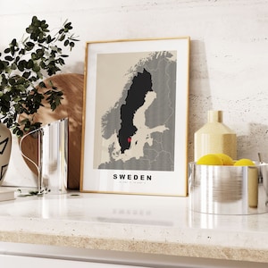 Schweden Druck - Benutzerdefinierter Kartendruck - Personalisierte Text Geschenkoptionen - Rahmen / Leinwandoptionen - Vintage Style Map Print