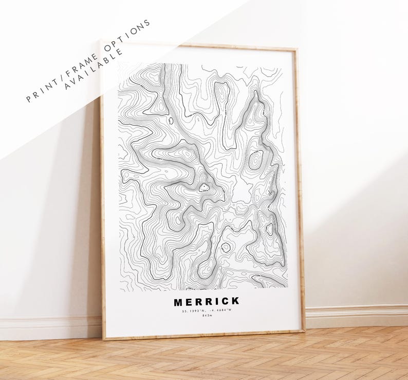 Merrick Print - Contour Map - Merrick Poster - Scotland - Topographic ...