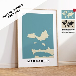 Isla Margarita Karte Druck - Personalisierte Karte Geschenk - Rahmen- oder Leinwandoptionen verfügbar - Benutzerdefinierte Textoptionen - Personalisiertes Geschenk