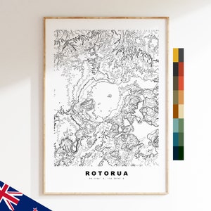 Rotorua Impression - Nouvelle-Zélande - Carte des contours  - Carte topographique - Impression - Affiche - Impression de carte