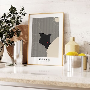 Kenia Druck - Benutzerdefinierter Kartendruck - personalisierte Text Geschenkoptionen - Rahmen / Leinwandoptionen - Vintage Style Map Print