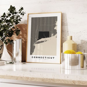 Connecticut Print - Custom Map Print - Personalised Text Gift Options - Frames/Canvas Options - Vintage Style Map Print