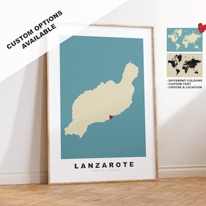 Lanzarote Kartendruck - Personalisierte Karte Geschenk - Rahmen- oder Leinwandoptionen verfügbar - Benutzerdefinierte Textoptionen - Personalisiertes Geschenk