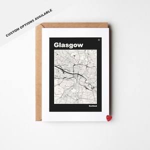 Glasgow-wenskaart - aangepaste opties beschikbaar - Schotland - mat karton - envelop inbegrepen - gratis verzending in het VK