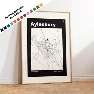 Aylesbury Map Print - Custom options/colours available - Prints or Framed Prints - Aylesbury, Buckinghamshire - Custom Text for Gift