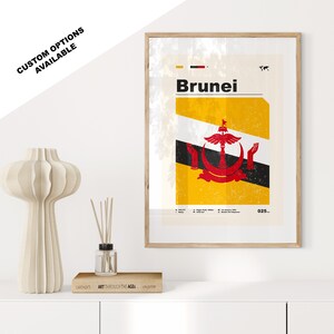 Brunei Flag Print - Flag Poster - Mid Century Modern - Custom Options Available - Framed or Canvas Prints Available - Custom Gift