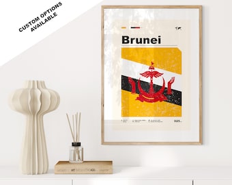 Brunei Flag Print - Flag Poster - Mid Century Modern - Custom Options Available - Framed or Canvas Prints Available - Custom Gift