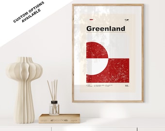 Greenland Flag Print - Flag Poster - Mid Century Modern - Custom Options Available - Framed or Canvas Prints Available - Custom Gift