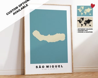 Sao Miguel Map Print - Personalised Map Gift - Framed or Canvas Options Available - Custom Text Options - Personalised Gift