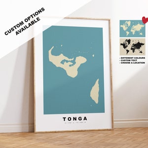 Tonga Map Print - Personalised Map Gift - Framed or Canvas Options Available - Custom Text Options - Personalised Gift