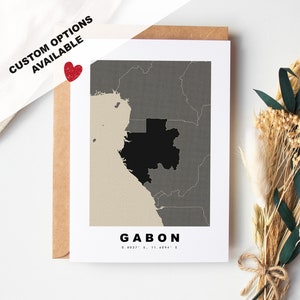 Tarjeta de felicitación personalizada de Gabón - Sobre Kraft incluido - Texto personalizado - Tarjeta de felicitación de Gabón - Aniversario - Viaje sorpresa - Cumpleaños