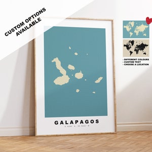 Galapagosinseln Kartendruck - Personalisiertes Kartengeschenk - Rahmen- oder Leinwandoptionen verfügbar - Benutzerdefinierte Textoptionen - Personalisiertes Geschenk