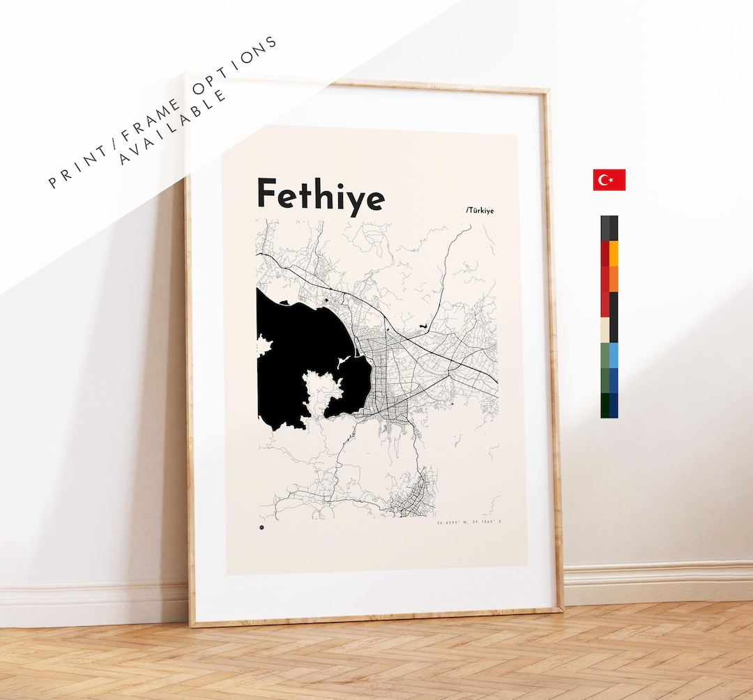 Fethiye Map Print - Custom Options/colours Available - Prints or Framed ...