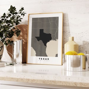 Texas Print - Custom Map Print - Personalised Text Gift Options - Frames/Canvas Options - Vintage Style Map Print