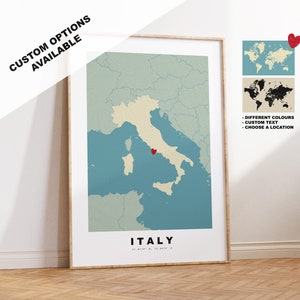 Italien Kartendruck - Personalisiertes Kartengeschenk - Rahmen- oder Leinwandoptionen verfügbar - Benutzerdefinierte Textoptionen - Personalisiertes Geschenk
