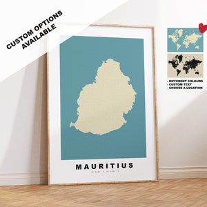 Mauritius Map Print - Personalised Map Gift - Framed or Canvas Options Available - Custom Text Options - Personalised Gift