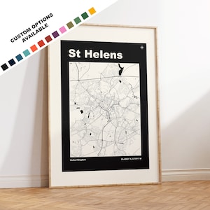 St Helens Map Print Custom options/colours available Prints or Framed Prints St Helens, Merseyside Custom Text for Gift image 1