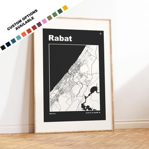 Impression de carte de Rabat - Options/couleurs personnalisées disponibles - Impressions ou impressions encadrées - Rabat, Maroc - Texte personnalisé pour cadeau