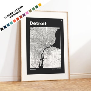 Detroit Map Print - Benutzerdefinierte Optionen / Farben erhältlich - Drucke oder gerahmte Drucke - Detroit, USA - Benutzerdefinierter Text für Geschenk