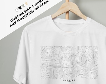 Custom Hiking T Shirt -  Any Mountain or Peak - Contour Map - Map T Shirt - Unisex Fit - Different Colours Available - Gift for Hiker