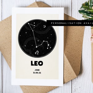 Biglietto di auguri Leone - Biglietto di auguri personalizzato con lo zodiaco - Biglietto di compleanno personalizzato - Biglietto vuoto - Busta riciclata inclusa - Compleanno - Nuovo bambino