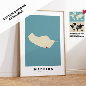 Madeira Kartendruck - Personalisiertes Kartengeschenk - Rahmen- oder Leinwandoptionen verfügbar - Benutzerdefinierte Textoptionen - Personalisiertes Geschenk