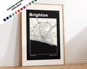 Brighton Map Print - Custom options/colours available - Prints or Framed Prints -  Brighton and Hove - Custom Text for Gift