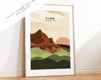 Pôster de viagem do Parque Nacional de Zion - Impressão em Zion, emoldurado ou em tela - Presente