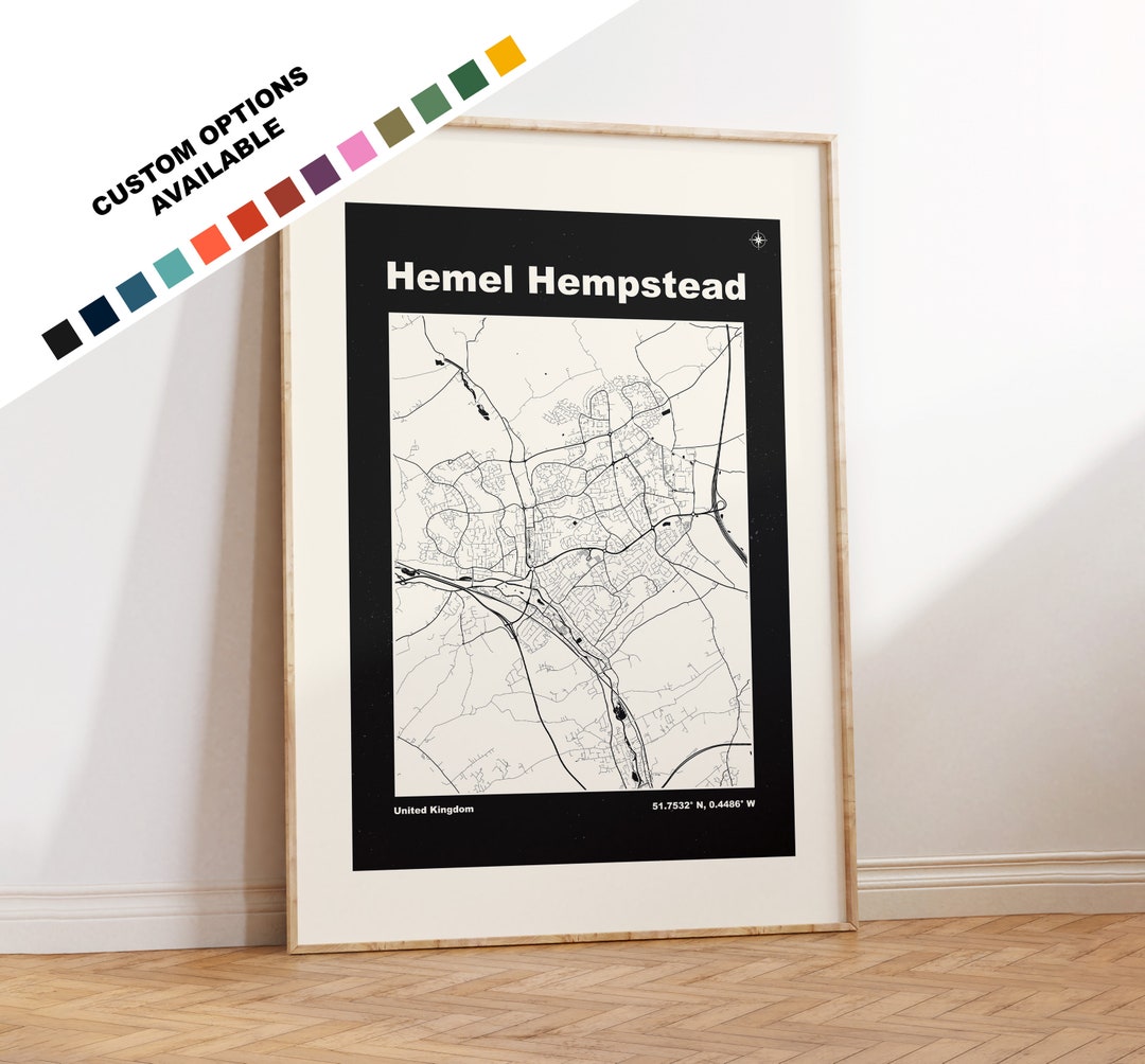 Hemel Hempstead Map Print Custom Options/colours Available Etsy UK